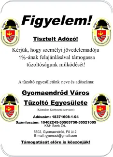Adója 1%-ával támogassa tűzoltó egyesületünket!