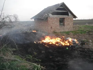 Száraz fű avar égett.