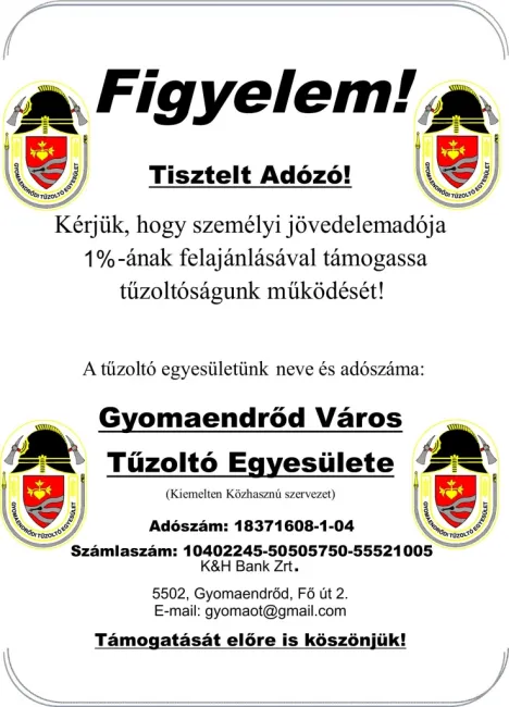 Adója 1%-ával támogassa tűzoltó egyesületünket!